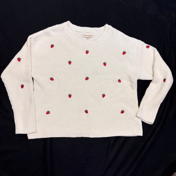 Lucky Brand Sweaters - Lucky Brand Women's White Strawberry Embroidered Knit Sweater XL